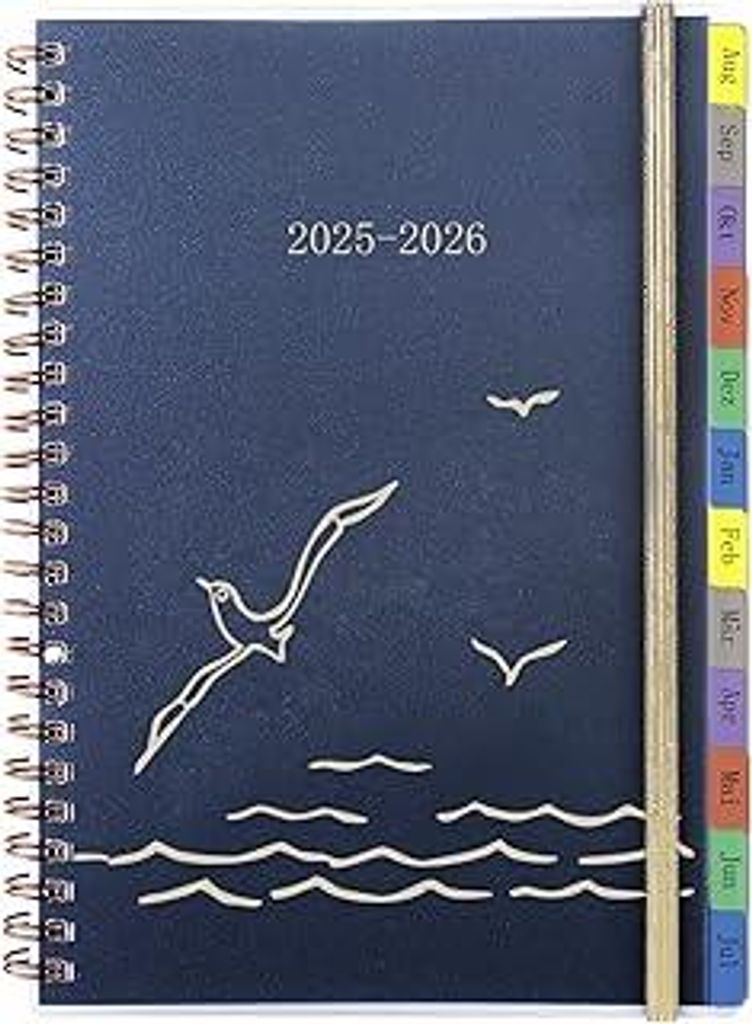 Kalender 2025 2026 A5, Wochenplaner/Terminplaner Ringbuch 1 Woche 2 Seite mit Monatsübersicht & Tasche, Spiralbindung Schülerkalender 2025/2026 S...