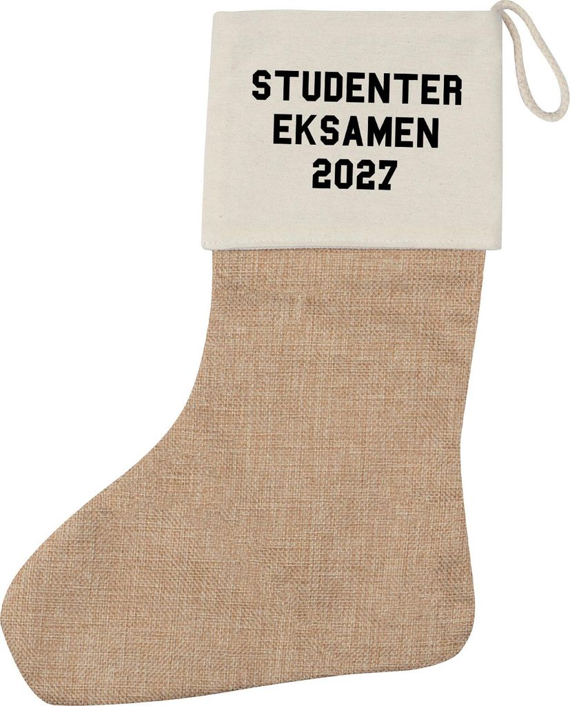 Huuraa Weihnachtsstrumpf Studentereksamen 2027 Abschluss Dänemark Beige Jute Kaminstrumpf Geschenkidee