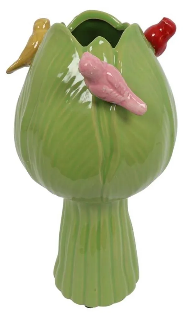 Vase en céramique verte décor oiseaux Countryfield - Petit format 11cm