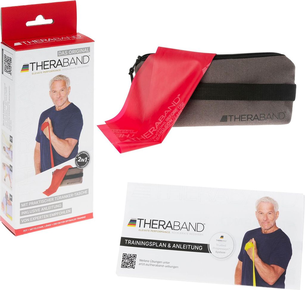 TheraBand Fitnessband 2,5 m in Reißverschlusstasche, Rot, Medium