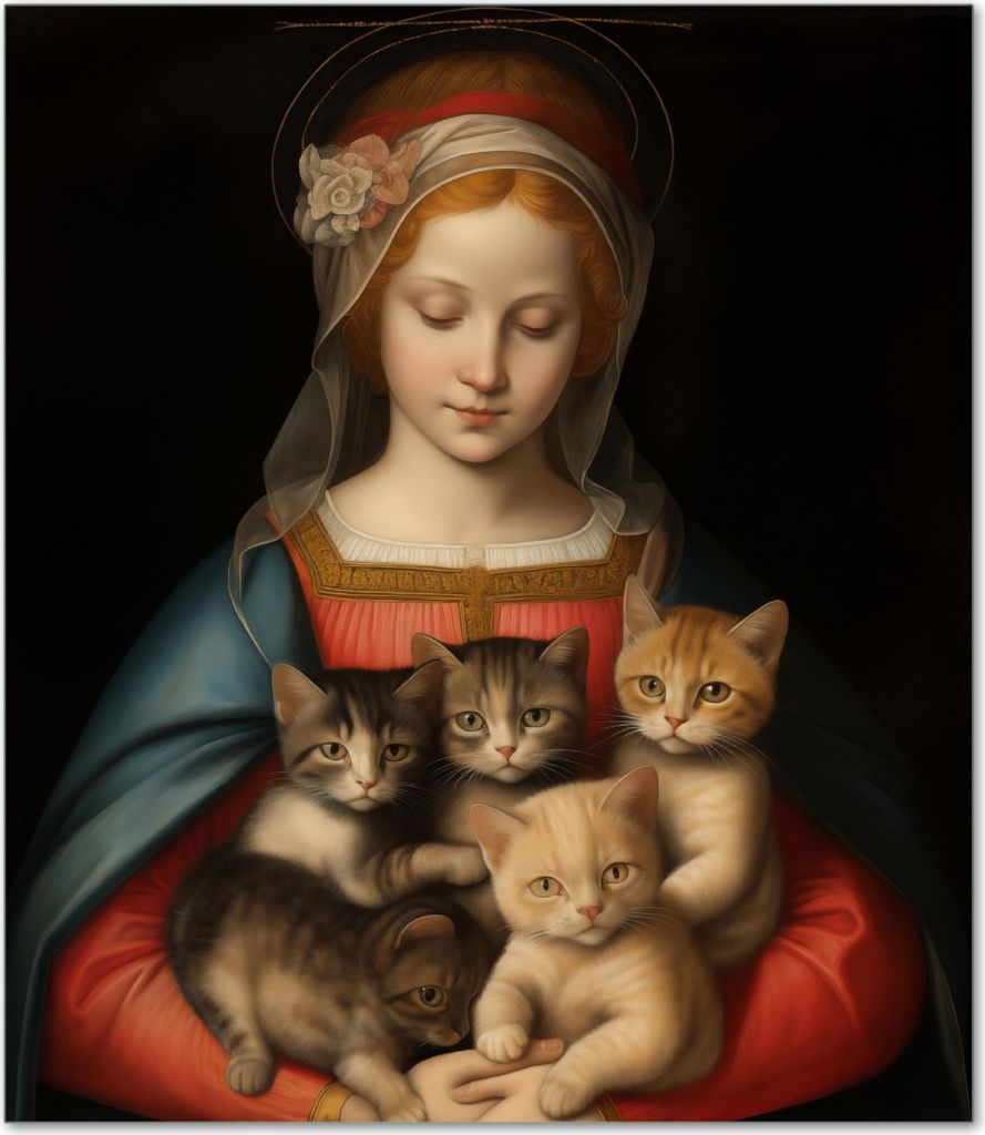 Wallario Herdabdeckplatte aus Glas, Größe 52 x 60 cm 1-teilig, Motiv Madonna der Kätzchen