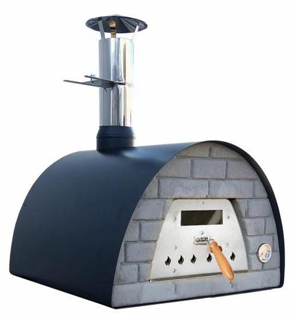 Veloce Pro 70 Holzbackofen – Ziegelfront Schwarz Ofenfarbe: schwarz Ofengestell: Gestell Woody