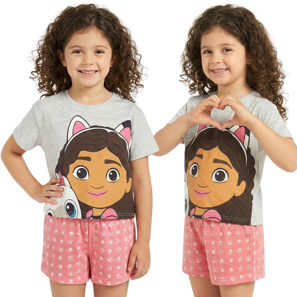 Gabby puppenhause grau-rosa Mädchen-Pyjama, zweiteilig, Sommerpyjama mit kurzen Ärmeln, 100 % Baumwolle, 104
