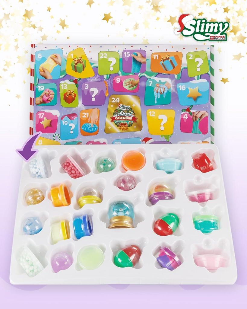 SLIMY Adventskalender Limited Edition 2025–24 verschiedene Spielmassen, inklusive Schneekugel, pädagogisch wertvoller Spielspaß für Kinder ab ...