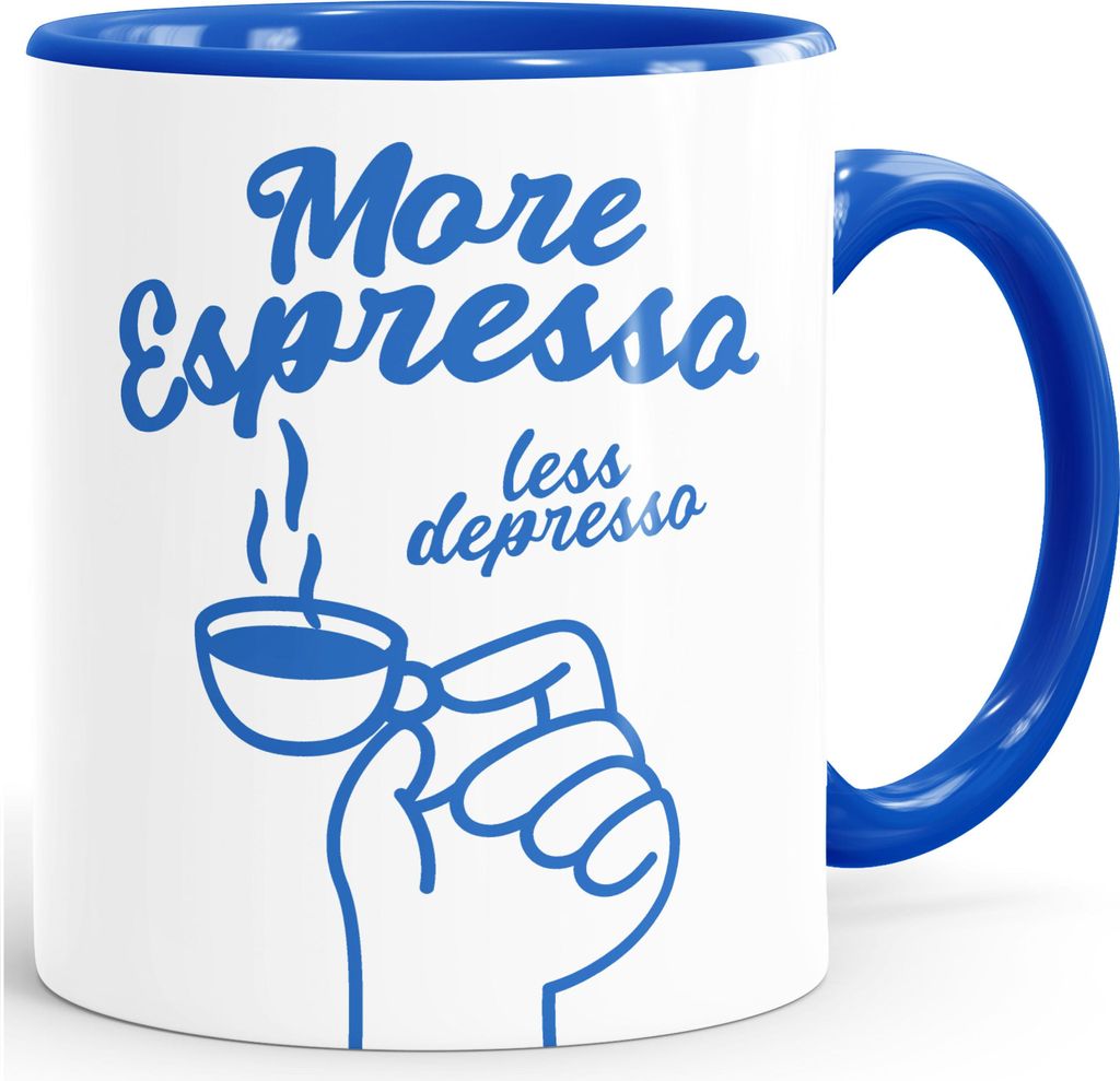 Kaffee-Tasse Spruch – More Espresso less Depresso – Geschenk für Kaffeeliebhaber & Kollegen lustige Kaffeebecher Büro MoonWorks