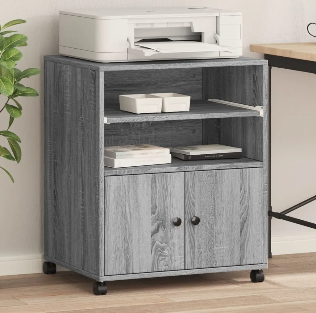 Mobiletto Stampante per Casa 60x48x74 cm - Grigio Sonoma con Ruote