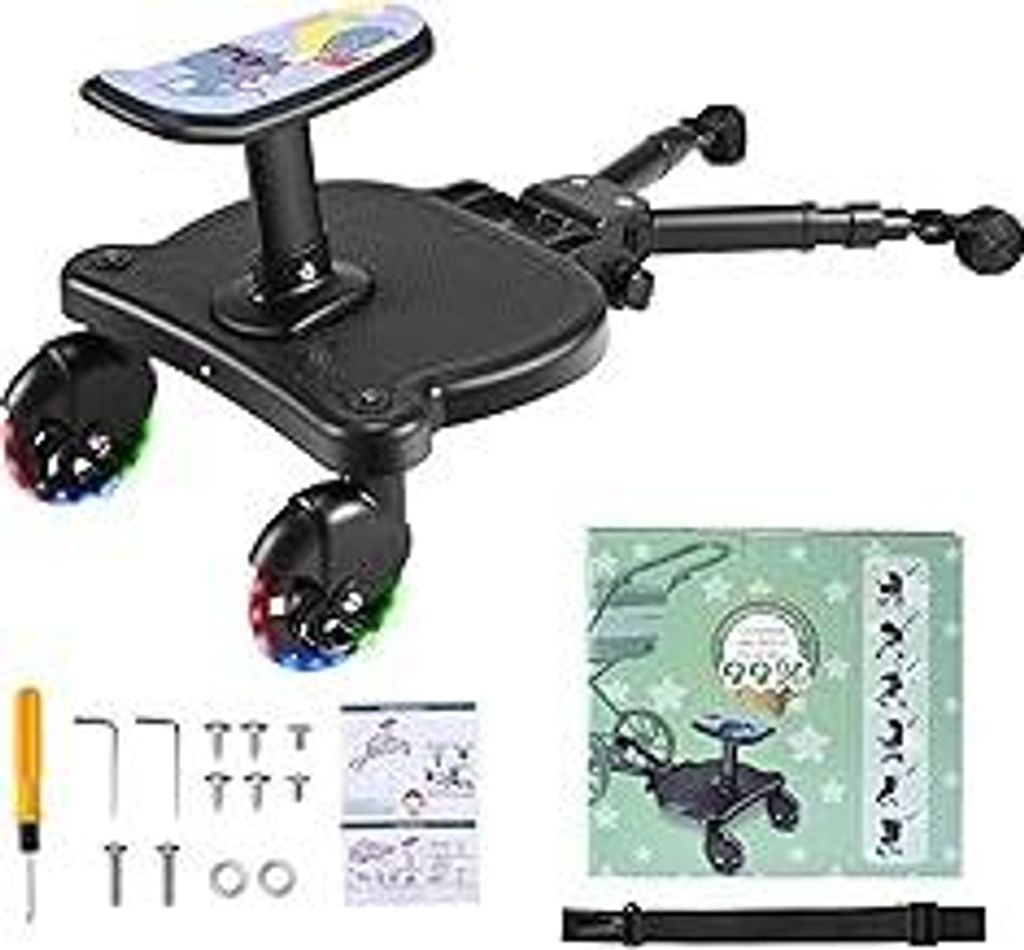 Buggy Board mit LED Räder, Kinderwagen Trittbrett Universal alle Kinderwagen, Trittbrett Kinderwagen zubehör für 2-6 Jahre alte Kinder mit einer...