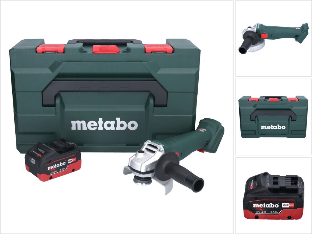 Metabo W 18 7-125 Akku Winkelschleifer 18 V 125 mm + 1x Akku 5,5 Ah + metaBOX - ohne Ladegerät