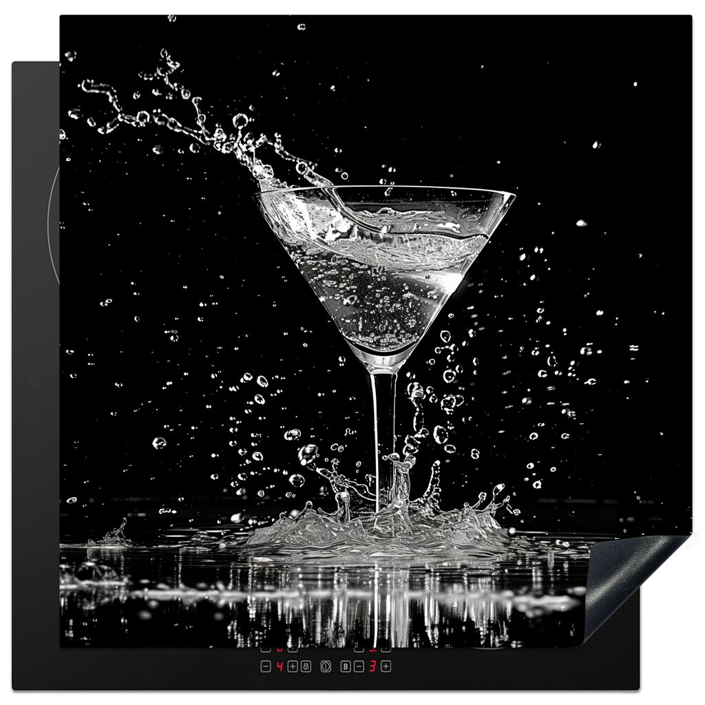 KitchenYeah Herdabdeckplatte Glas - Cocktail - Schwarz - Trinken , 78x78cm, Küche Deko, Glaskeramikfeld Herdabdeckung, Abdeckplatte fùr Kochfeld