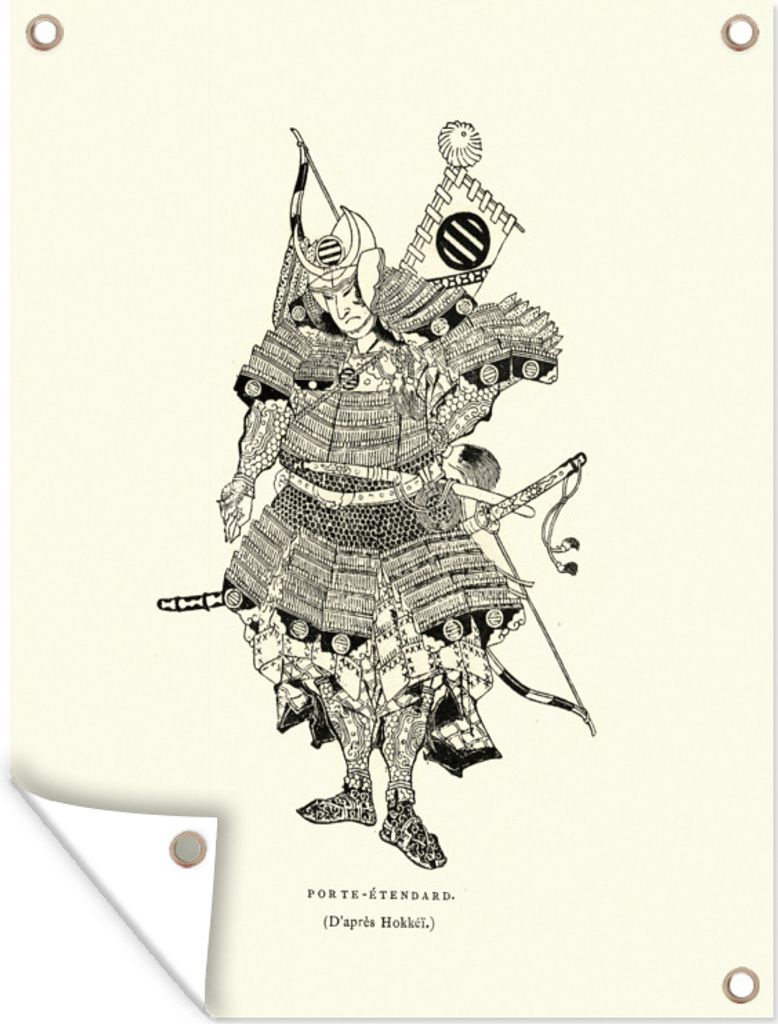 MuchoWow 60x80 cm Outdoor-Poster Gartendeko Sichtschutz Garten Poster für den Garten Vintage-Radierung eines Samurai in Rüstung