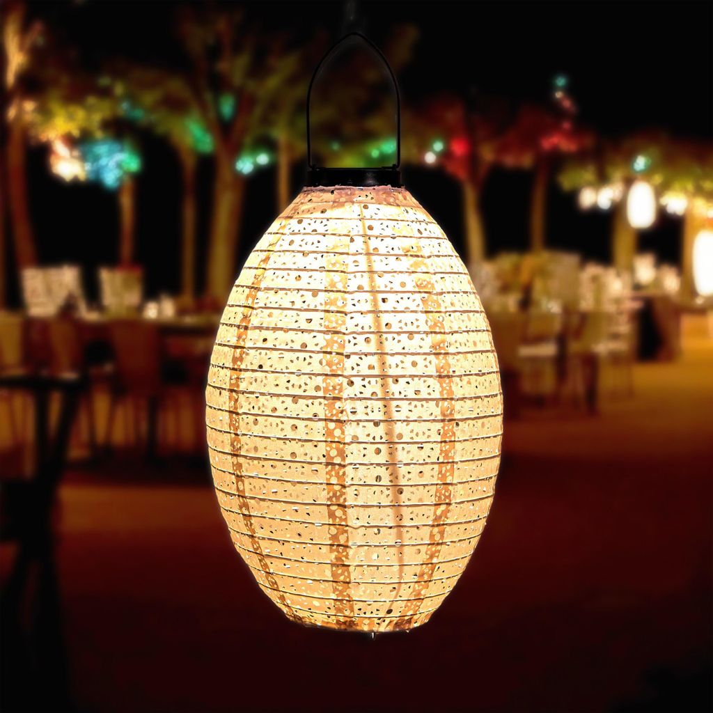 LED Solar Textil Lampion oval sand - 32 cm