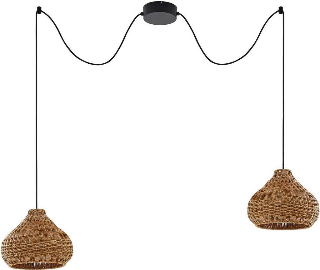 Lucande Außenhängelampe Taniola, 2-flg., beige, Rattan, IP44