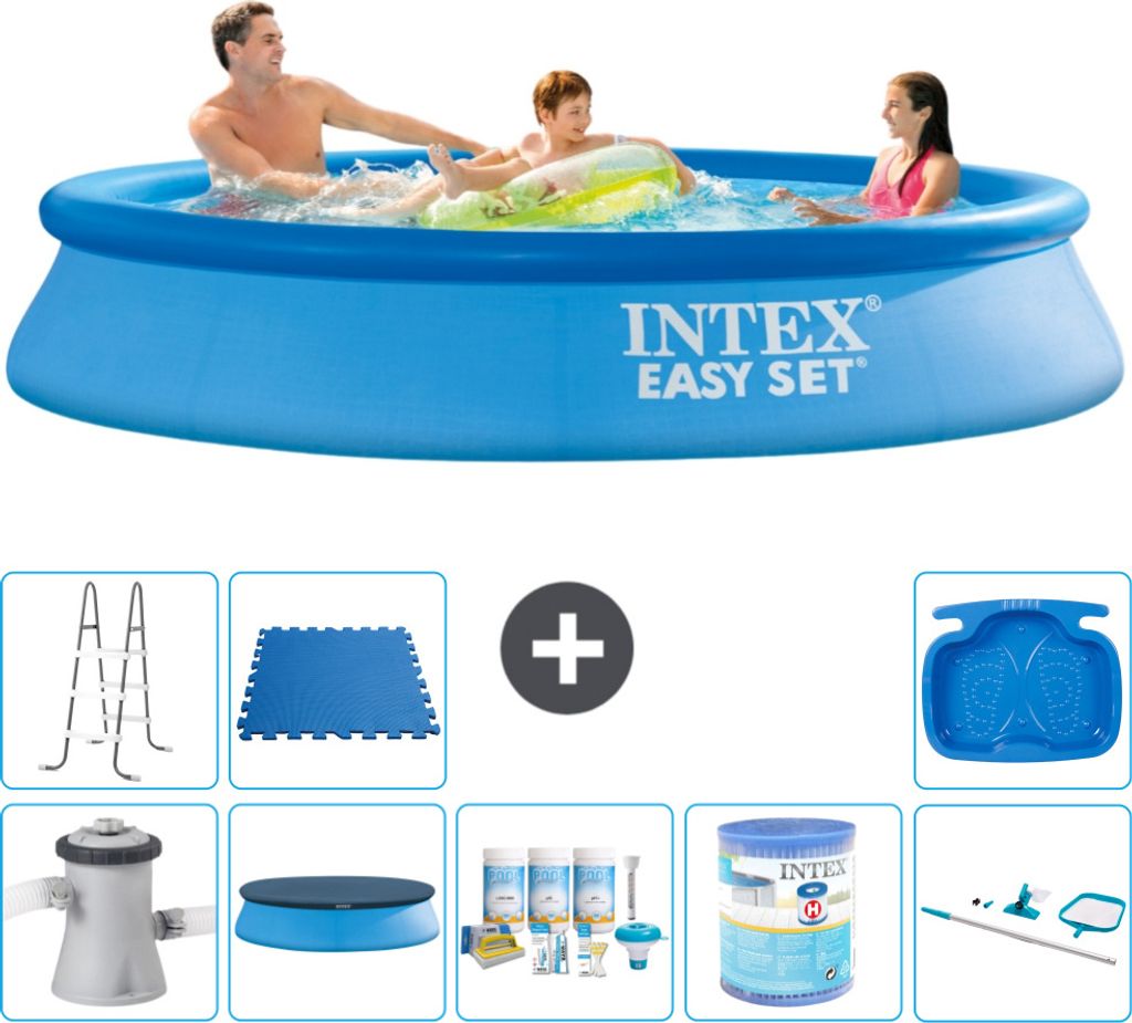 Intex runder aufblasbarer Easy Set-Schwimmpool – 305 x 61 cm – Blau – inklusive Pumpe Abdeckung - Wartungspaket - Filter - Reinigungskit - Le...