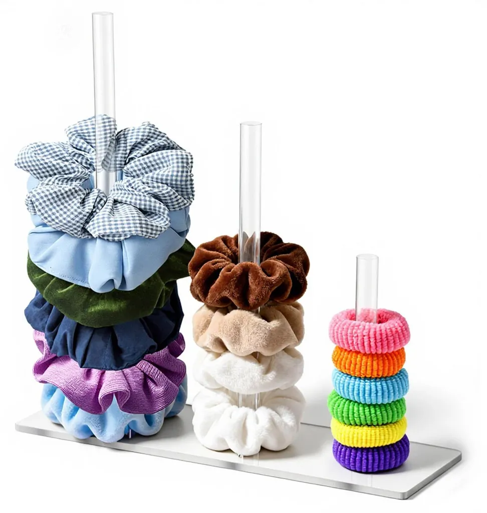 Porte-élastiques acrylique transparent à 3 niveaux pour cheveux - 25cm