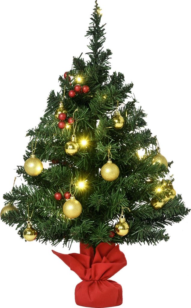 HOMCOM Weihnachtsbaum Christbaum mit Stechpalmenbeeren, Kugeln und LED-Lichtern