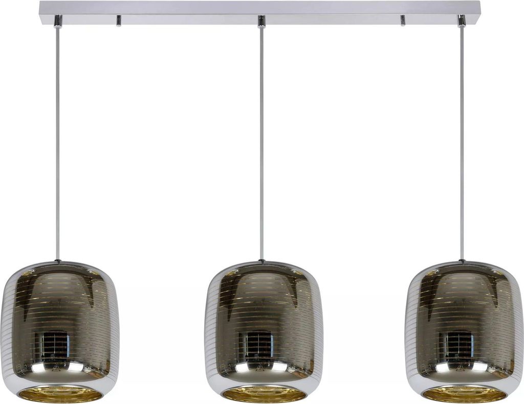Pendelleuchte Küche 3 flammig Glas Chrom Gold E27 88 cm lang Hängelampe Esszimmer