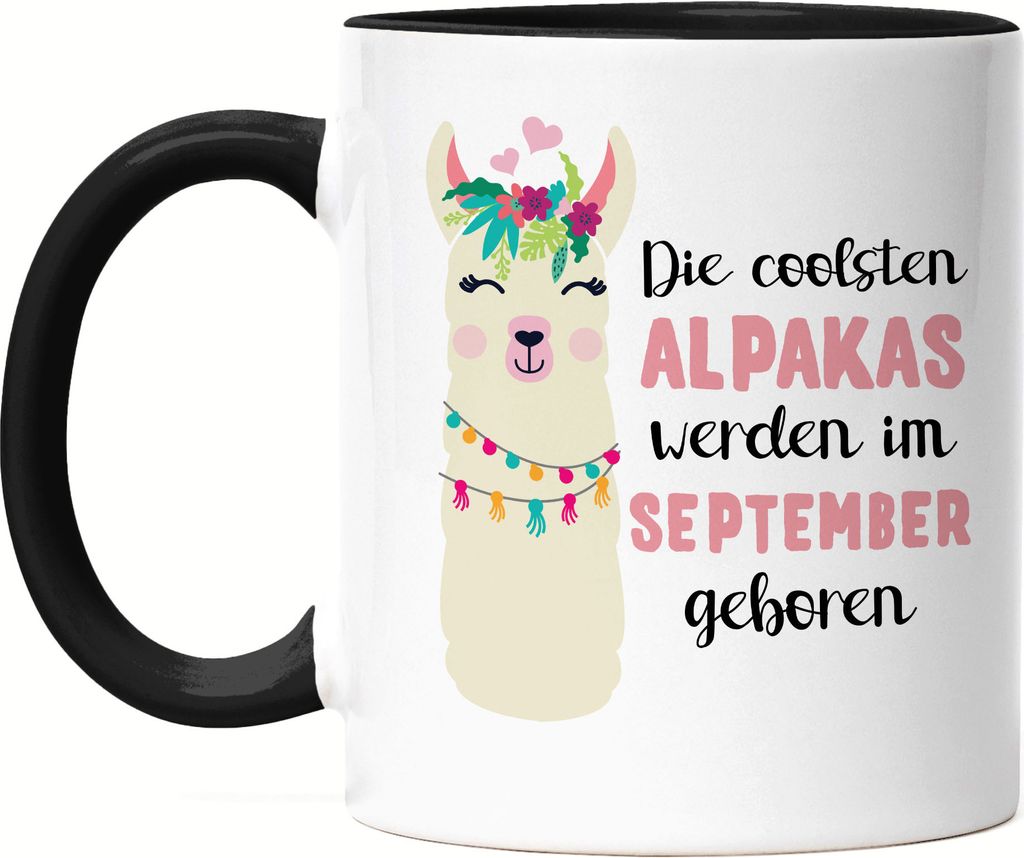 Die Coolsten Alpakas Werden im September Geboren Tasse Schwarz Wunschmonat Geschenkidee Geburtstag