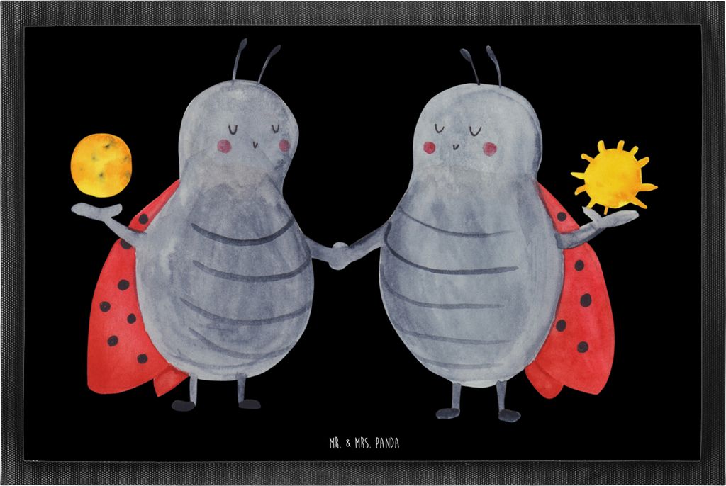 Mr. & Mrs. Panda Schuhabstreifer Sternzeichen Zwilling 40 x 60 cm - Schwarz - Geschenk, fußmatte, Glückskäfer, Geburtstag Mai, Schmutzfangmatte,...