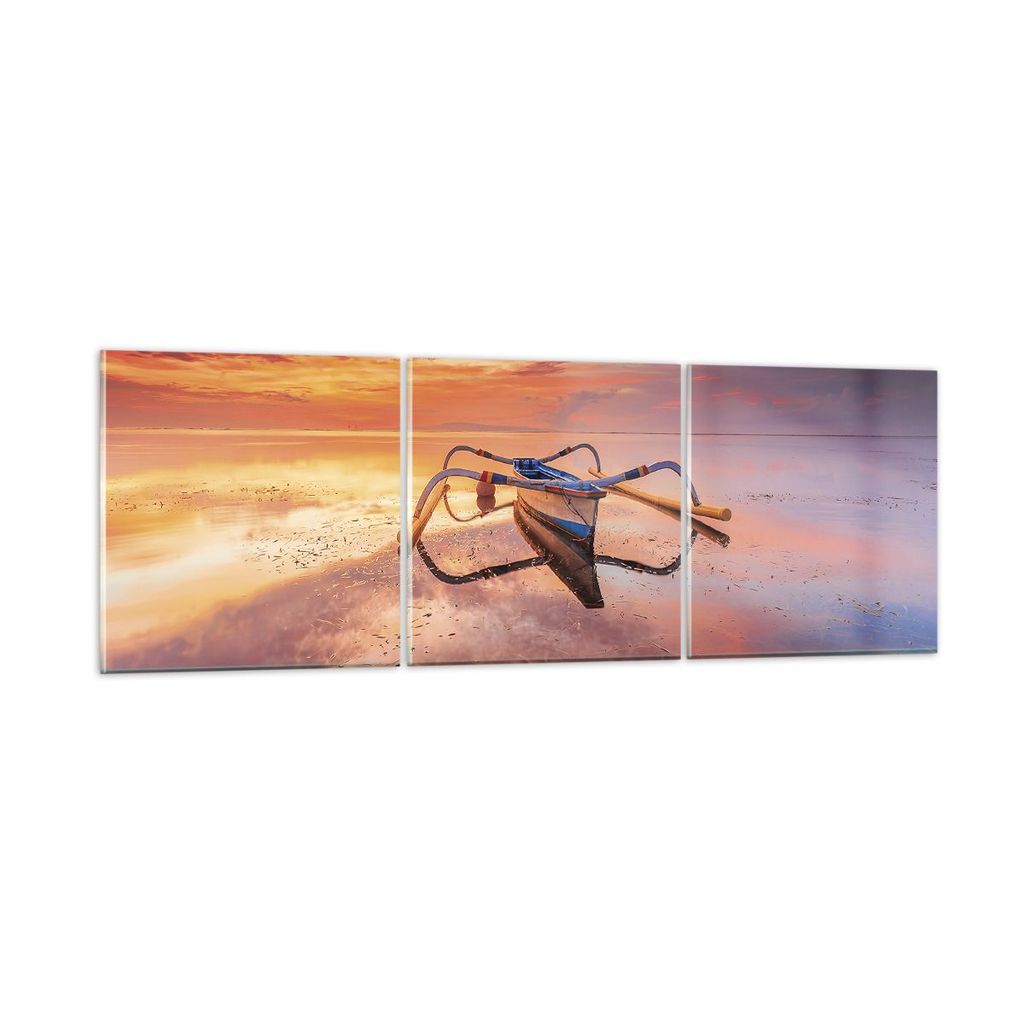 Bilder auf glas - 3 Teile - £ódŸ Westen Die Sonne - 90x30cm - Glasbilder - Wandbilder - Bilder - zum Aufhängen bereit - Wanddekoration aus Glas...