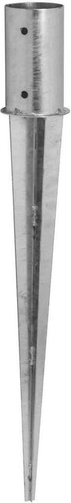 A single galvanized metal fence post anchor is shown against a white background.