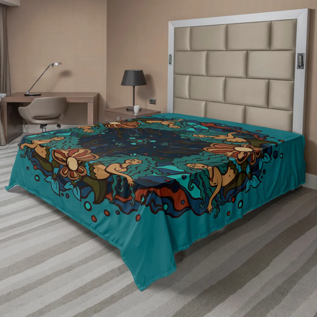 Drap-housse sirène pour décoration de chambre vintage bleu et rouge
