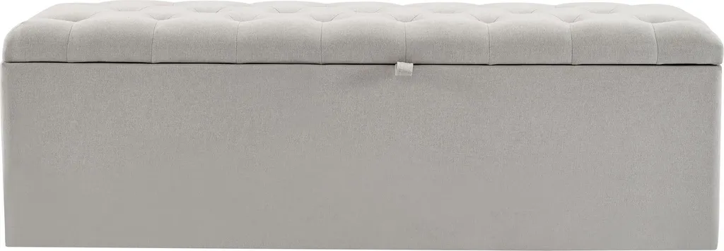 Banc rembourré capitonné en lin gris clair avec grand coffre