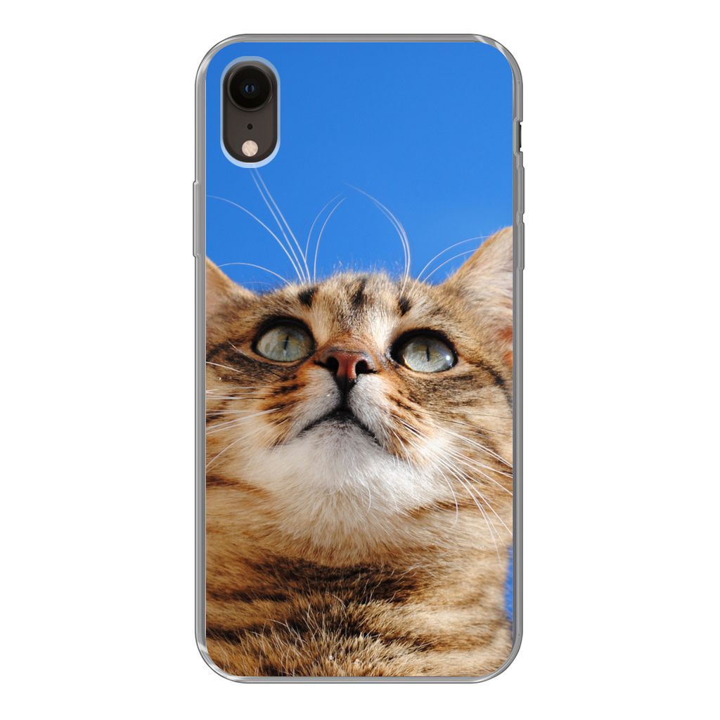 MuchoWow Handyhülle Schutzhülle Hülle für iPhone XR Katze - Braun - Luft - Mädchen - Jungen - Kinder Silikon Softcase Handy Hülle - Schutzd...