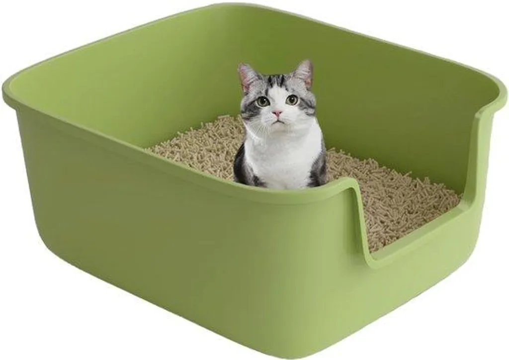Maison de toilette chat ouverte verte anti-statique et bords hauts XL