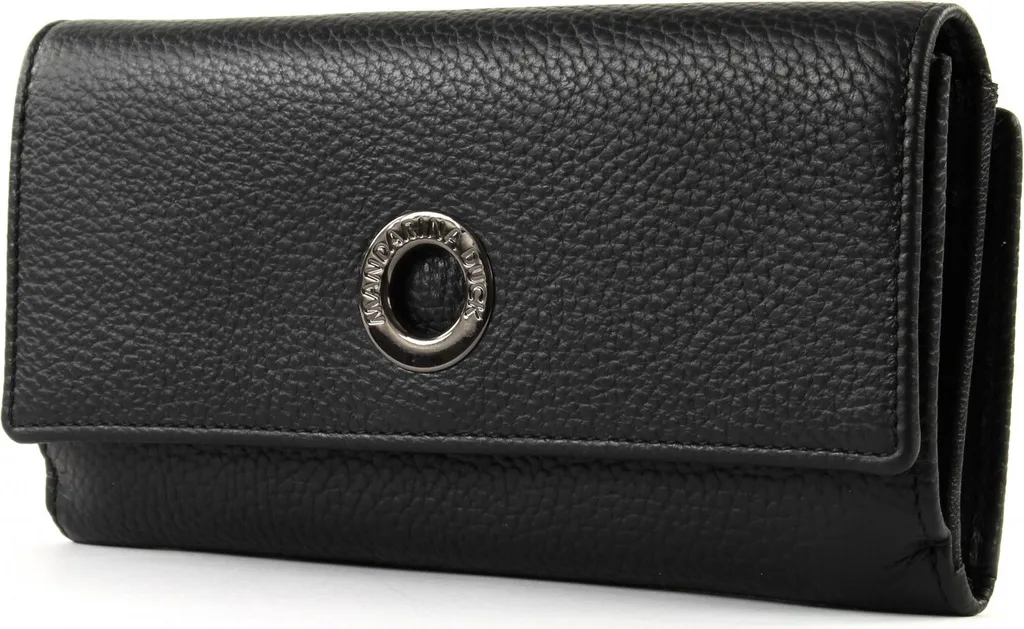 Portefeuille en Cuir Noir Souple Mandarina Duck à Rabat en Format Large