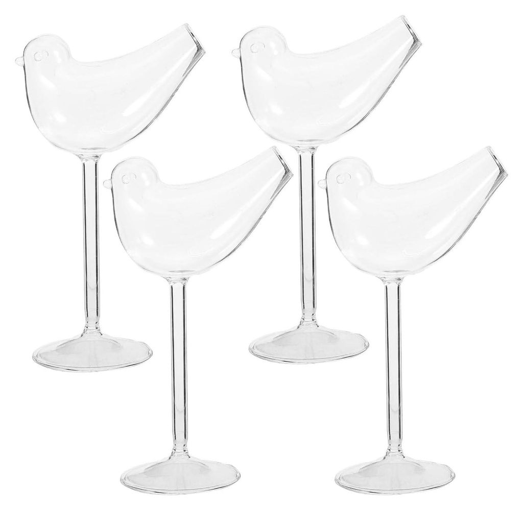 4 x -Glas-Vogelgläser, Vogelform, Weinglas, 150 ml, Set mit 4 einzigartigen Champagnerglas, Vogelform, Martini-Kelchbecher für KTV Home Bar Club