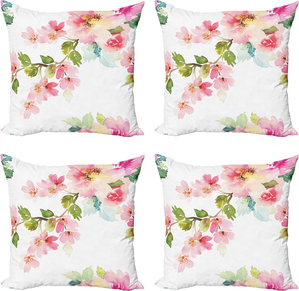 ABAKUHAUS Blumen Kissenbezug Set (4 Stück), Innocent Empfindliche Natur, Moderner Doppelseitiger Digitaldruck, 60 cm x 60 cm, Mehrfarbig
