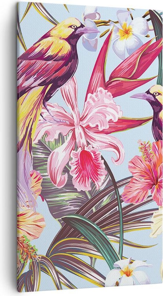 Bild auf Leinwand - Leinwandbild - Blume Vogel Sommer - 45x80cm - Wand Bild - Wanddeko - Wandbilder - Leinwanddruck - Bilder - Kunstdruck - Wanddek...