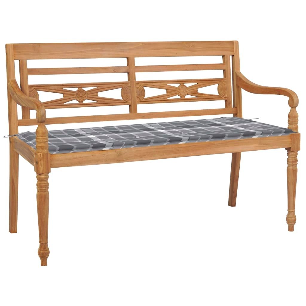 Maison Exclusive - Batavia-Gartenbank Graues Karomuster-Kissen 120 cm Teak Massiv