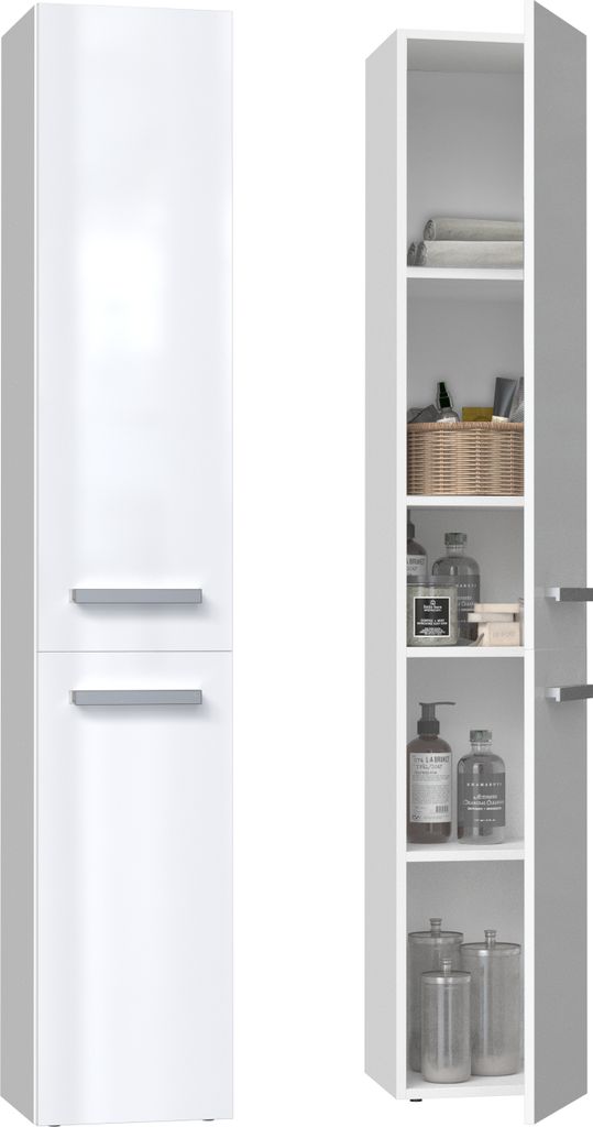 Vysoká kúpeľňová skrinka ATSO - lesklá biela Obrázok produktu