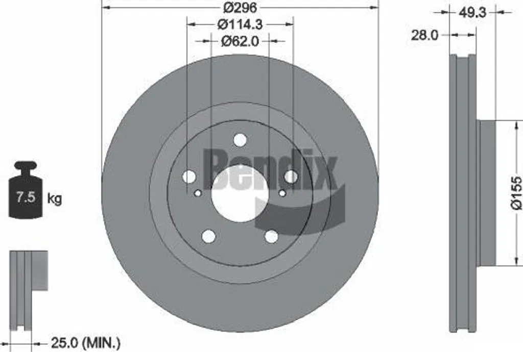 Disque de frein BENDIX BDS1128 contre les vibrations au freinage Toyota