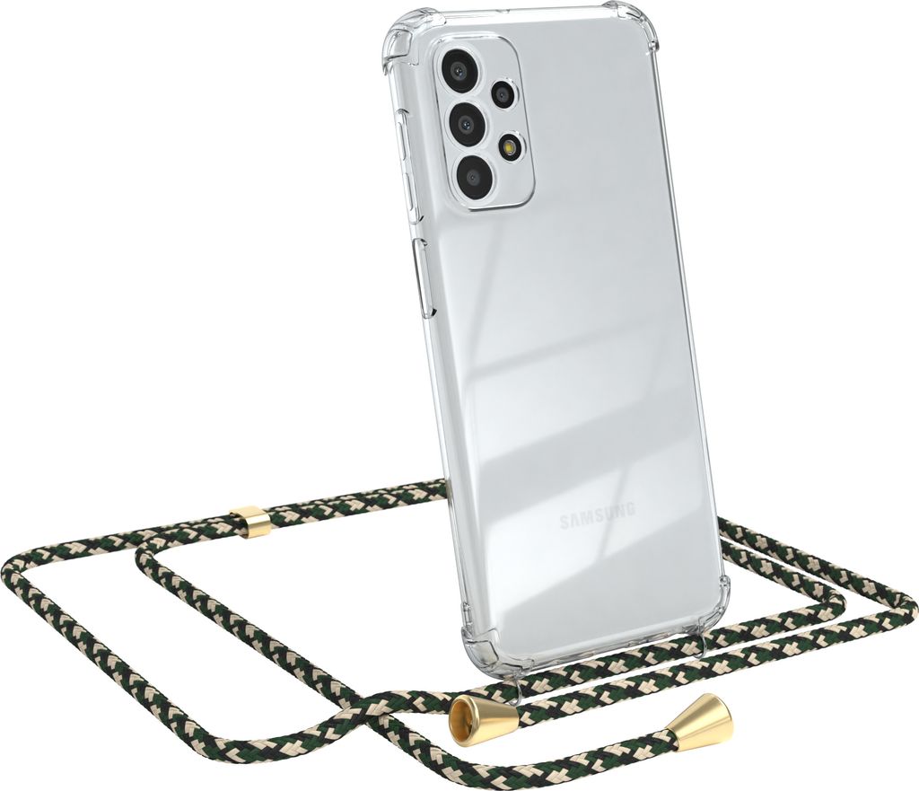 EAZY CASE Handykette kompatibel mit Samsung Galaxy A23 5G, Handyhülle mit Umhängeband, Handykordel, Schutzhülle Clear, Band in Grün