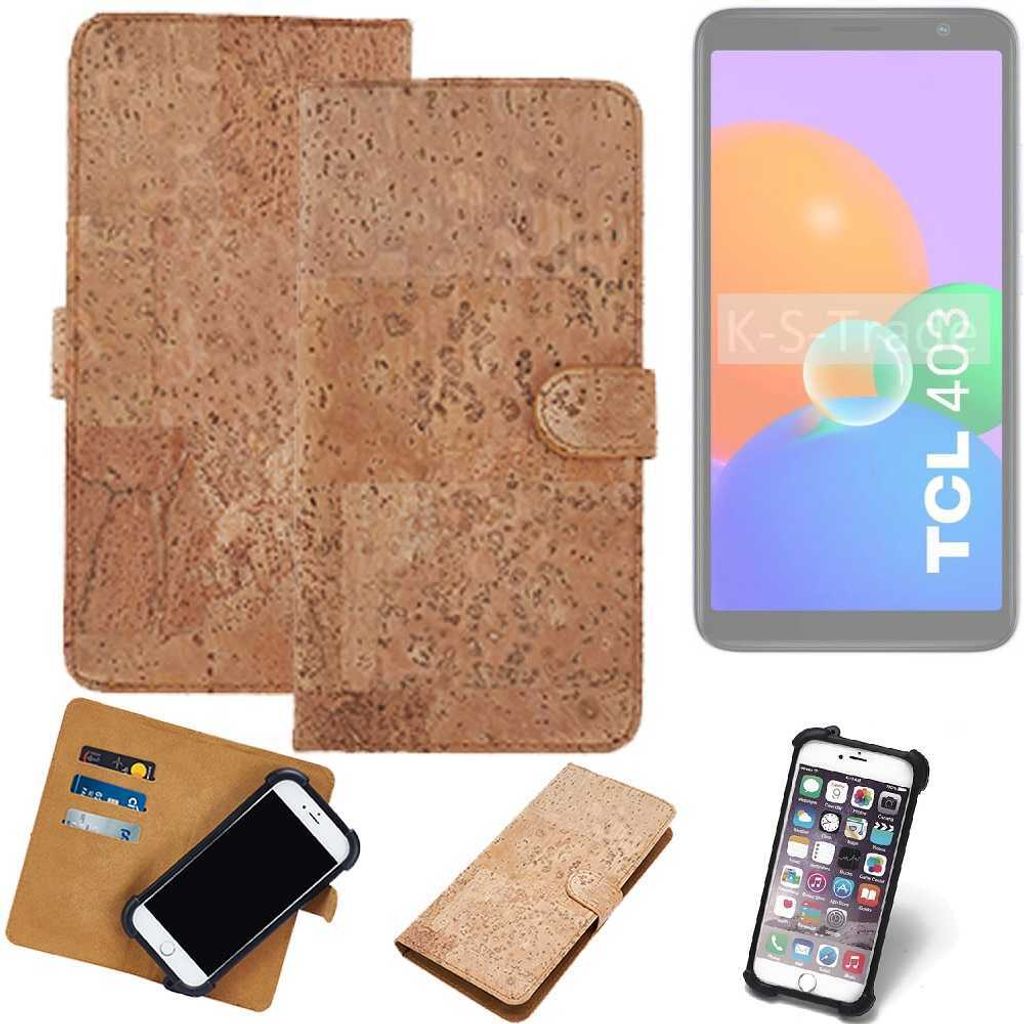 K-S-Trade Hülle kompatibel mit TCL 403 Kork Handyhülle Cover Schutzhülle TPU Case Bumper in Hellbraun, (1x)