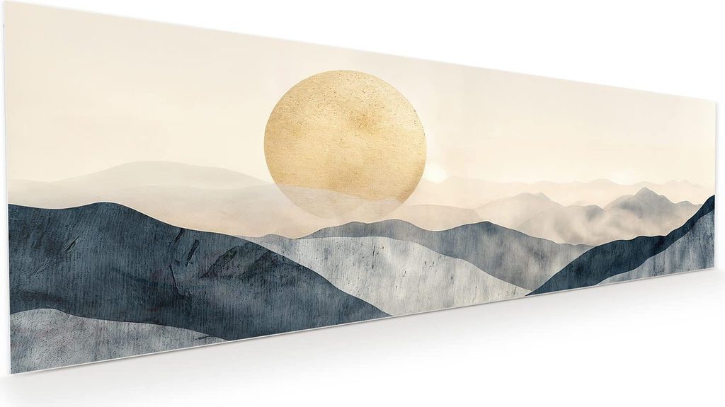 Glasbild 120x40cm in XXL für Wohnzimmer, Schlafzimmer Motiv Sonnenaufgang Hügel