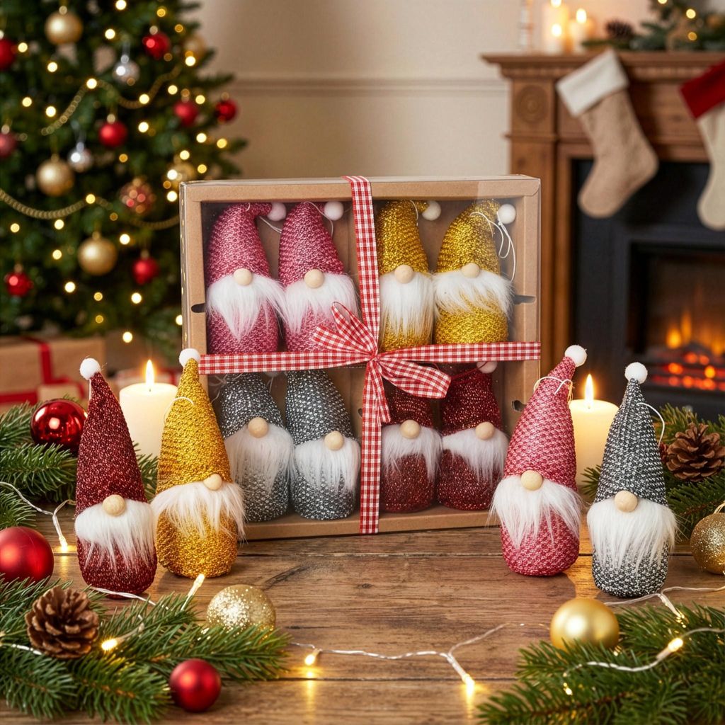 Set Di 8 Decorazioni Per Albero Di Natale In Plastica - Alberelli 5 Cm, Infrangibili, Finiture Opache E Lucide, Colore Antracite - 5