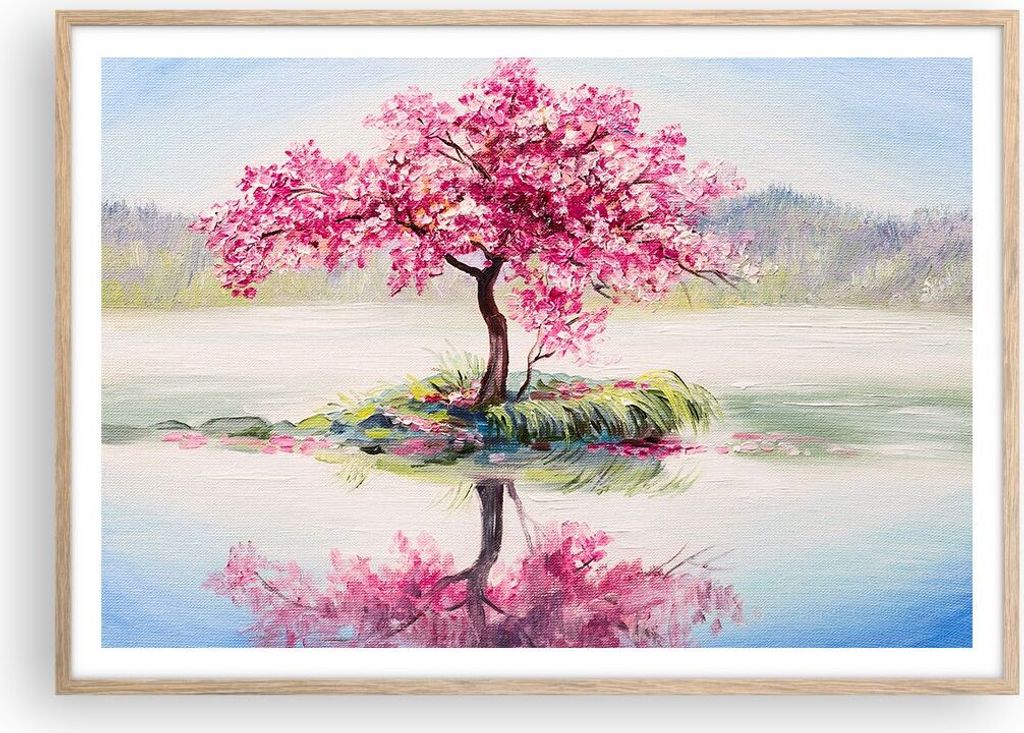 Gerahmtes Poster - Rahmen in heller Eiche - Baum Abstraktion - 100x70 cm - Wand Bild - Wanddeko - Wandbilder - Wandposter - Bilderrahmen - Bilder -...