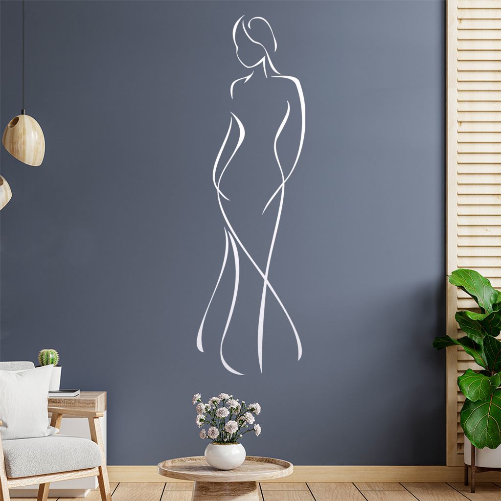 Dame im Kleid - Linien Wandtattoo in 6 Größen - Wandaufkleber Wall Sticker - Dekoration, Küche, Wohnzimmer, Schlafzimmer, Badezimmer