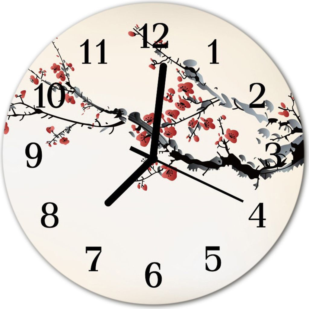 Glasuhr Wanduhr Küchenuhr Echt-Glas 30fi cm Blumen weiß