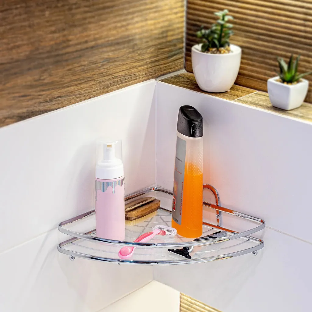 Étagère de douche chromée inoxydable - Fixation murale stable 30cm