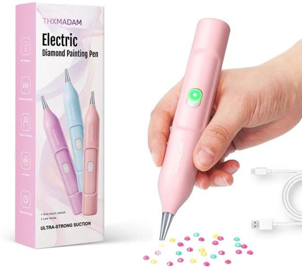 Stylo applicateur de strass électrique rose rechargeable pour broderie 5D