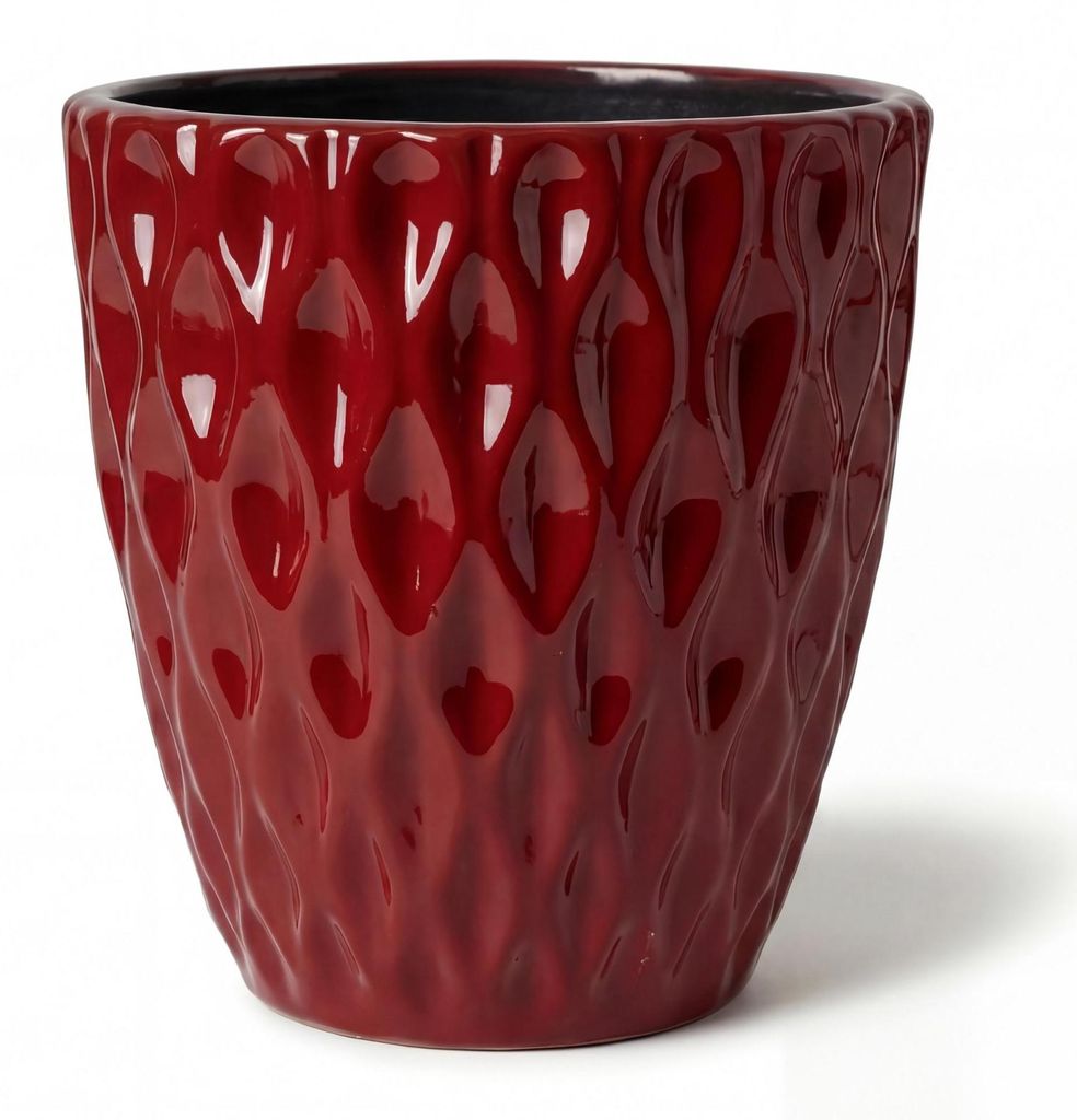 Provencelia Keramik Pflanzkübel Monet Rot, Ø38 x H38 cm, frostbeständig, handgefertigt, glasiert, Outdoor, Terrasse, winterfest