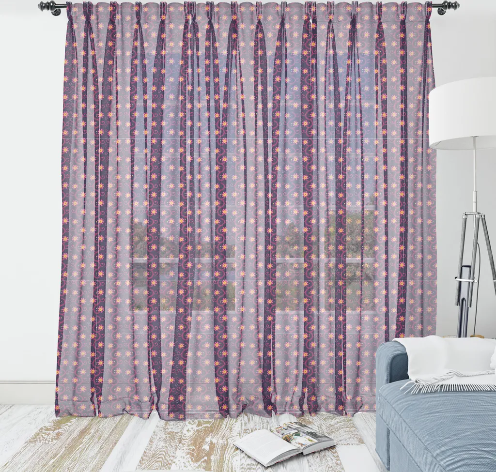 Tapisserie Fleurs Abstraites en Satin Magenta, Grand Format 274x274cm