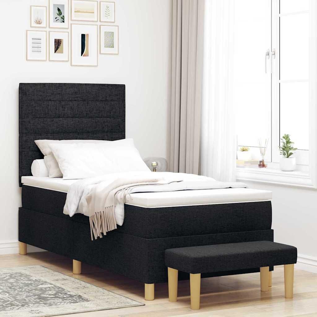Möbel Boxspringbett mit Matratze Schwarz 80 x 200 cm Stoff - Klassische Betten 3344179