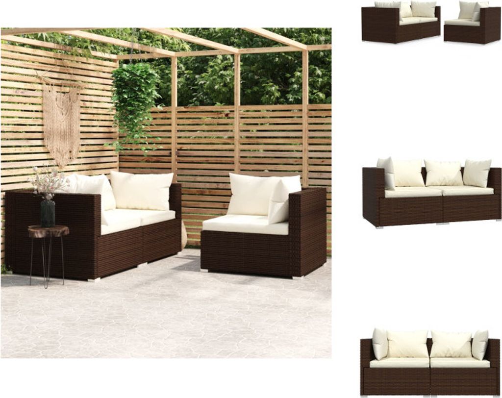 vidaXL 3-tlg. Garten-Lounge-Set mit Auflagen Braun Poly Rattan - Gartensofaelemente