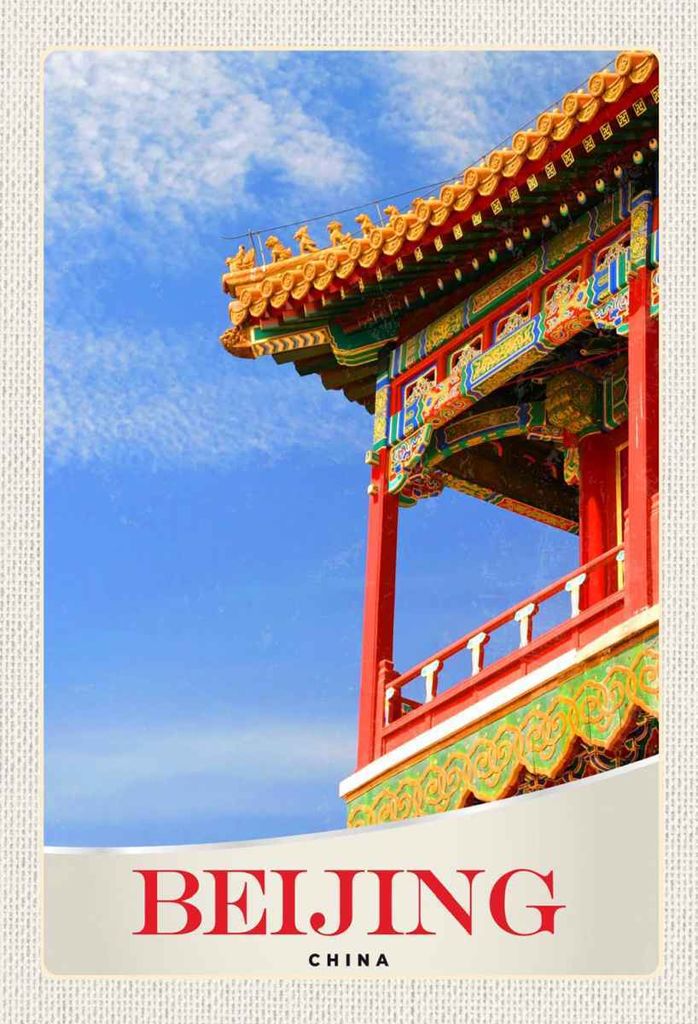 vianmo Holzschild 30x20 cm Beijing China Haus bunt traditionell Bildmotiv Reisemotiv Abenteuer Reisen