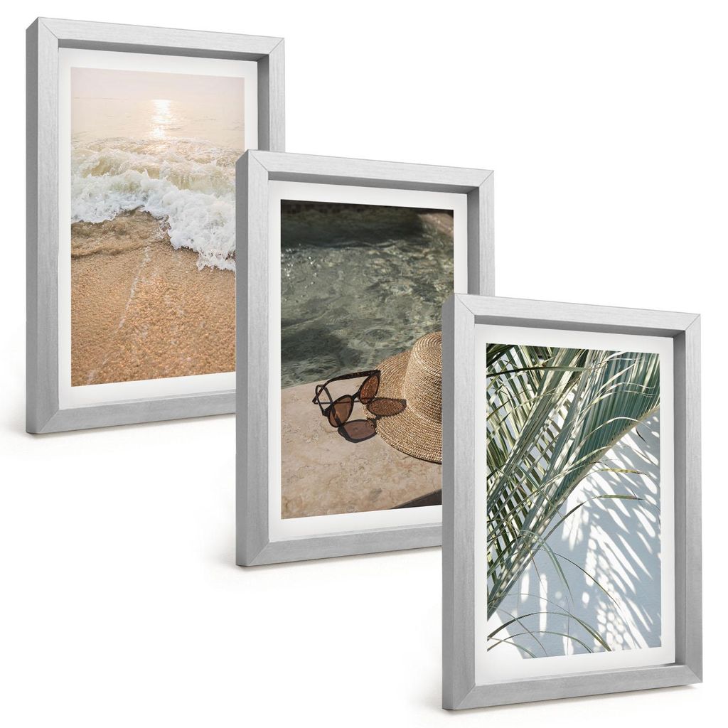 Bilder Set 3-teilig im silbergerahmten Rahmen – Wandbilder 3 Stück – gerahmte Poster für Wohnzimmer, Schlafzimmer und Flur – 20x30 cm – S...